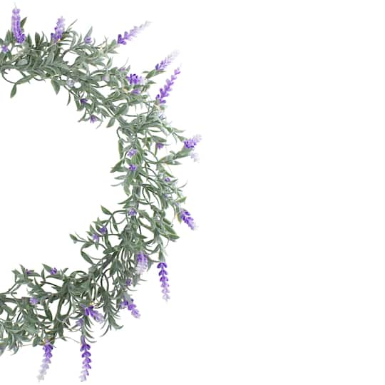 16" White LED Lighted White & Purple Lavender Artificial Spring Wreath